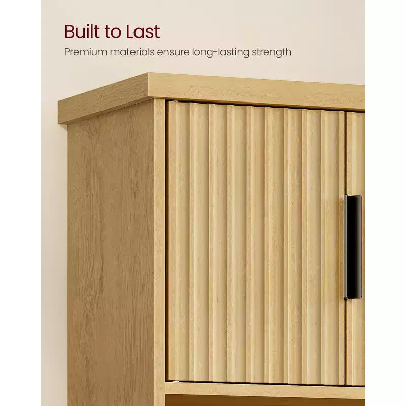 Meuble de salle de bain mural - Rangement WC avec portes cannelées, porte-serviettes, étagère réglable, 45 cm de large, beige chêne