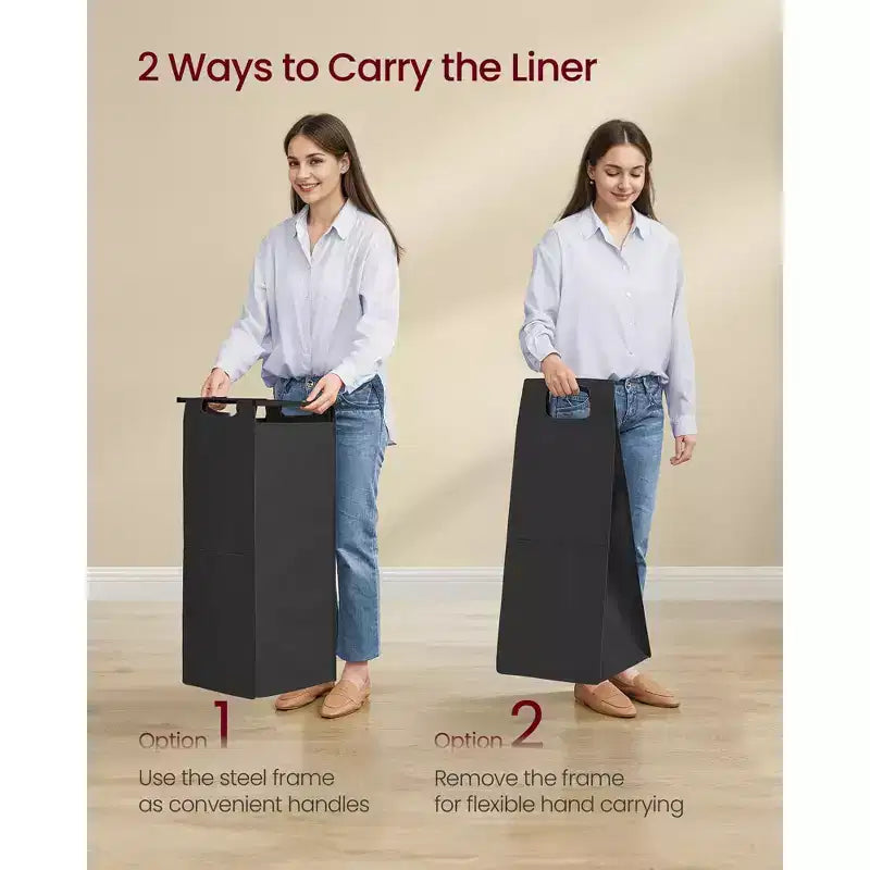 Chariot à linge avec 2 sacs amovibles, design coulissant, étagère supérieure et roulettes verrouillables