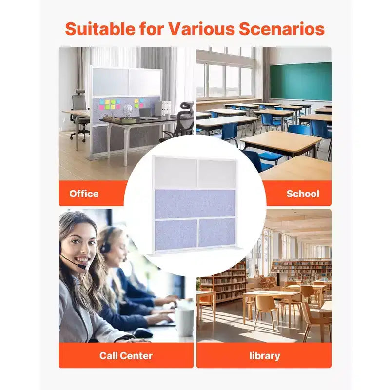 VEVOR Cloison de séparation de bureau, 1 pièce, cloison modulaire de 70 x 70 cm, cloison de bureau en PET avec fenêtres dépolies, grise
