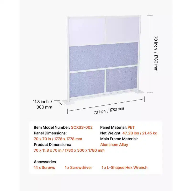VEVOR Cloison de séparation de bureau, 1 pièce, cloison modulaire de 70 x 70 cm, cloison de bureau en PET avec fenêtres dépolies, grise
