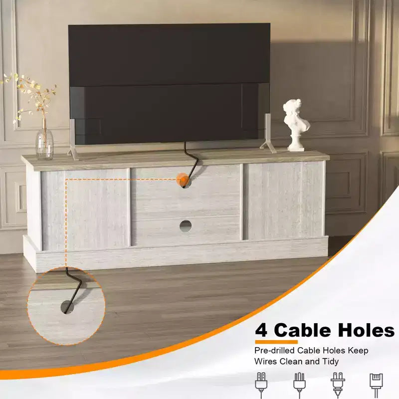 Meuble TV moderne pour téléviseurs jusqu'à 65'', meuble de divertissement en bois avec armoire de rangement, meuble console TV moderne pour salon et chambre