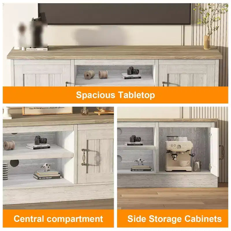 Meuble TV moderne pour téléviseurs jusqu'à 65'', meuble de divertissement en bois avec armoire de rangement, meuble console TV moderne pour salon et chambre