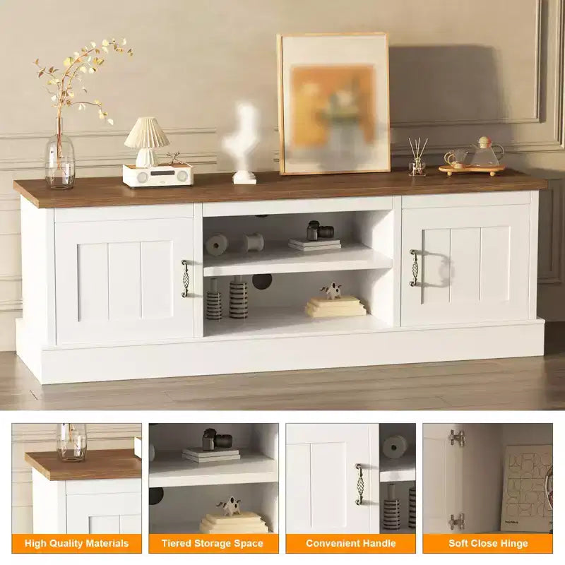 Meuble TV moderne pour téléviseurs jusqu'à 65'', meuble de divertissement en bois avec armoire de rangement, meuble console TV moderne pour salon et chambre