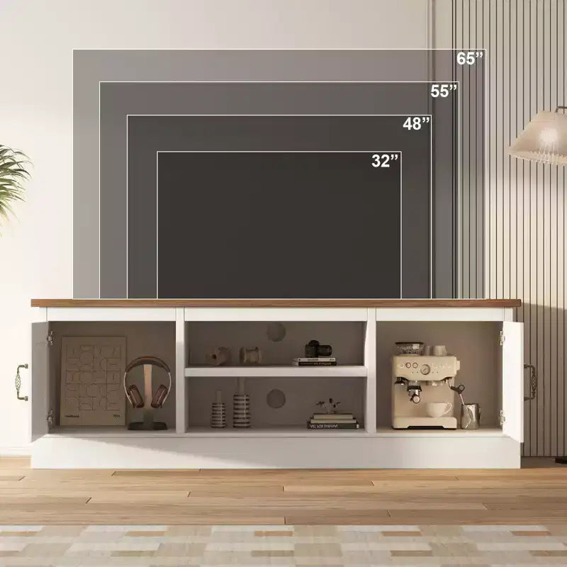 Meuble TV moderne pour téléviseurs jusqu'à 65'', meuble de divertissement en bois avec armoire de rangement, meuble console TV moderne pour salon et chambre