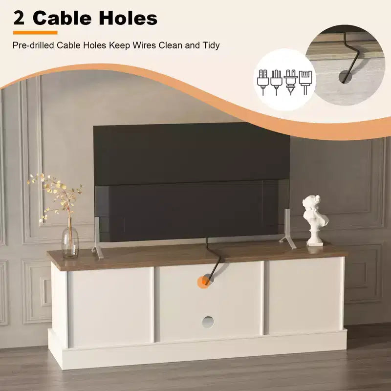 Meuble TV moderne pour téléviseurs jusqu'à 65'', meuble de divertissement en bois avec armoire de rangement, meuble console TV moderne pour salon et chambre