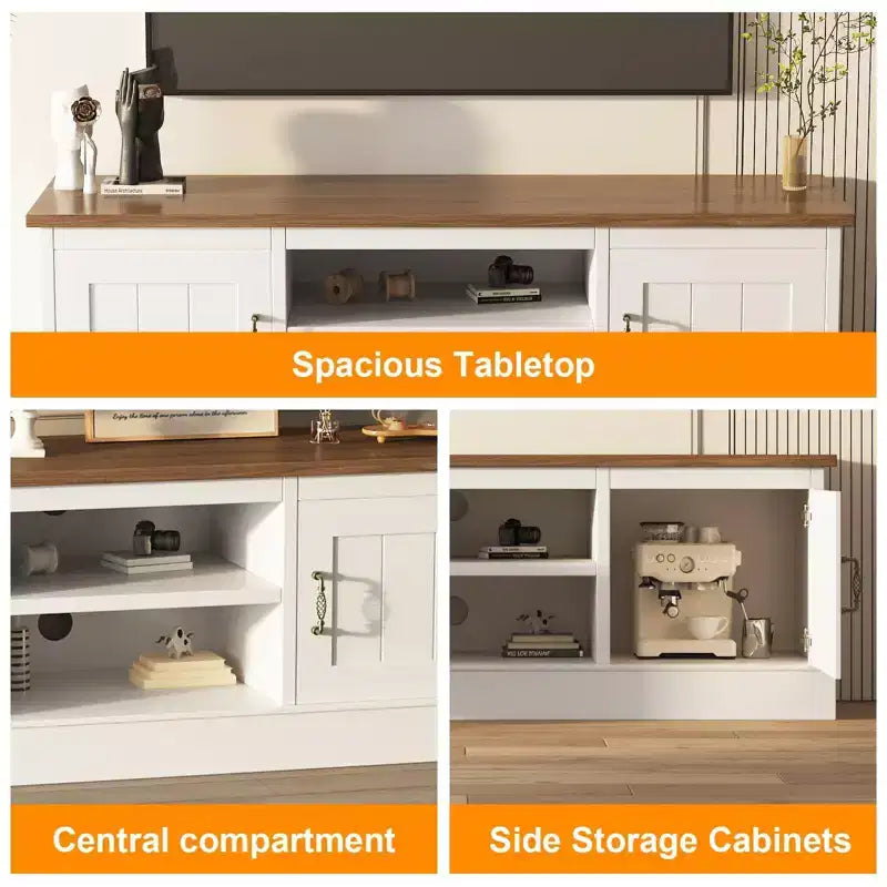 Meuble TV moderne pour téléviseurs jusqu'à 65'', meuble de divertissement en bois avec armoire de rangement, meuble console TV moderne pour salon et chambre