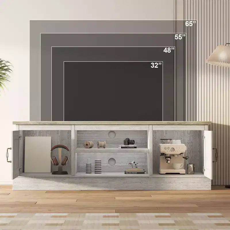 Meuble TV moderne pour téléviseurs jusqu'à 65'', meuble de divertissement en bois avec armoire de rangement, meuble console TV moderne pour salon et chambre