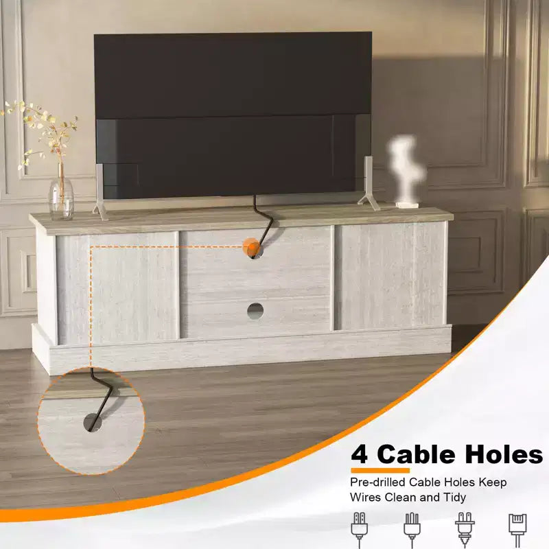Meuble TV moderne pour téléviseurs jusqu'à 65'', meuble de divertissement en bois avec armoire de rangement, meuble console TV moderne pour salon et chambre