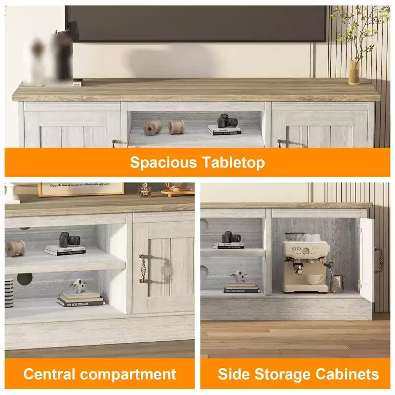Meuble TV moderne pour téléviseurs jusqu'à 65'', meuble de divertissement en bois avec armoire de rangement, meuble console TV moderne pour salon et chambre