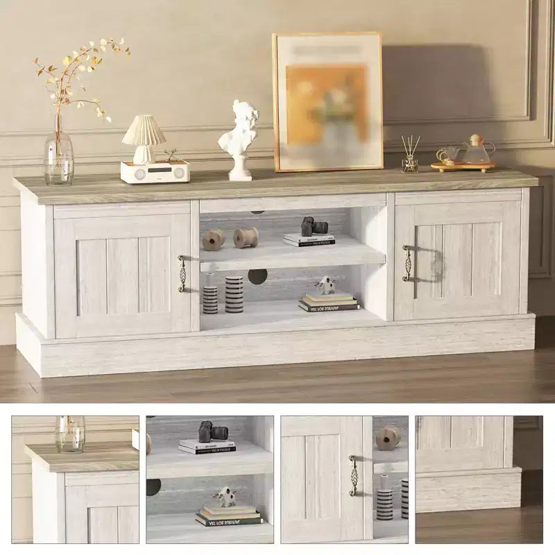 Meuble TV moderne pour téléviseurs jusqu'à 65'', meuble de divertissement en bois avec armoire de rangement, meuble console TV moderne pour salon et chambre