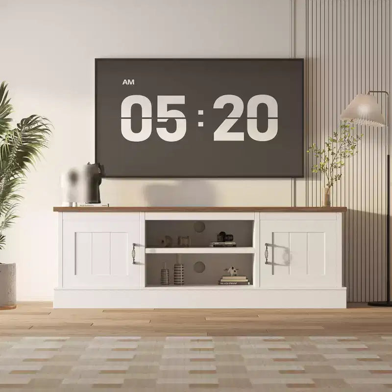 Meuble TV moderne pour téléviseurs jusqu'à 65'', meuble de divertissement en bois avec armoire de rangement, meuble console TV moderne pour salon et chambre
