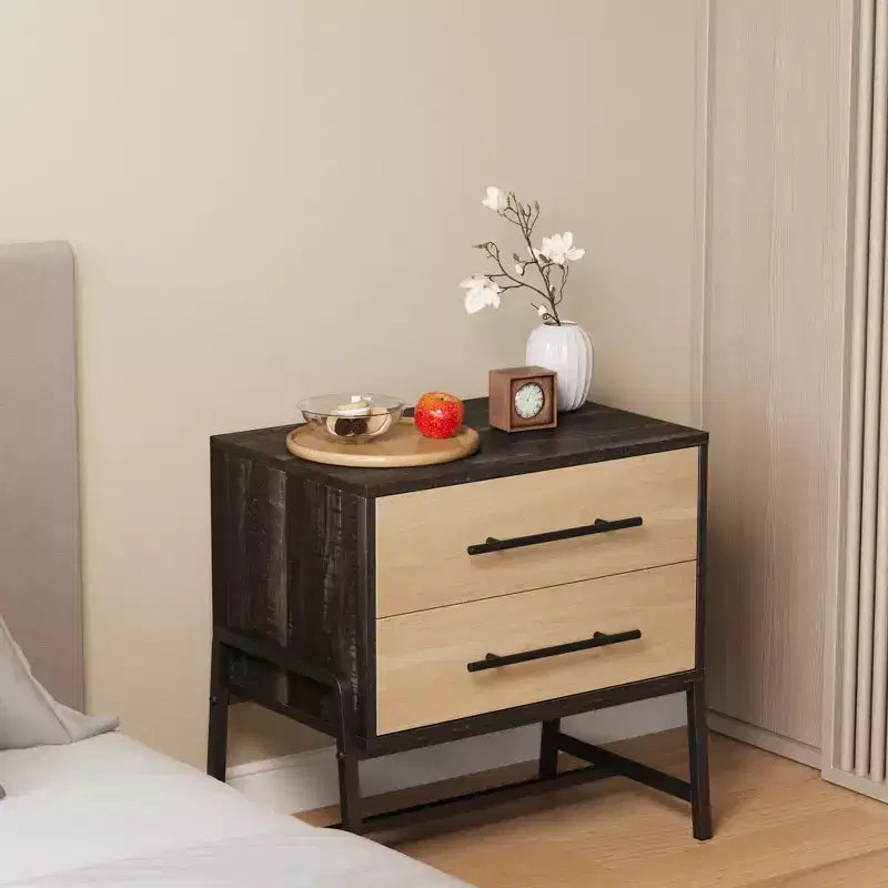 Petite table de chevet à 2 tiroirs, petite table de nuit d'appoint avec cadre en métal, meuble de chevet moderne pour chambre à coucher, couloir, placard, petit espace