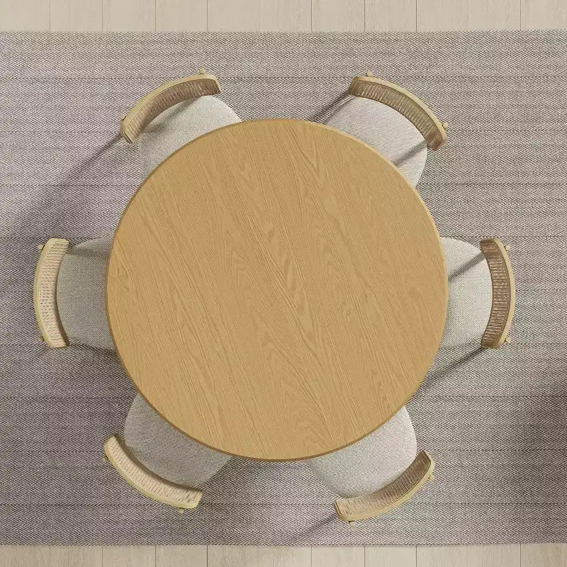 PexFix Table à manger ronde en bois de 132 cm pour 4-6 personnes avec plateau à bord incurvé et pied texturé pour salon/salle à manger/bureau, naturel