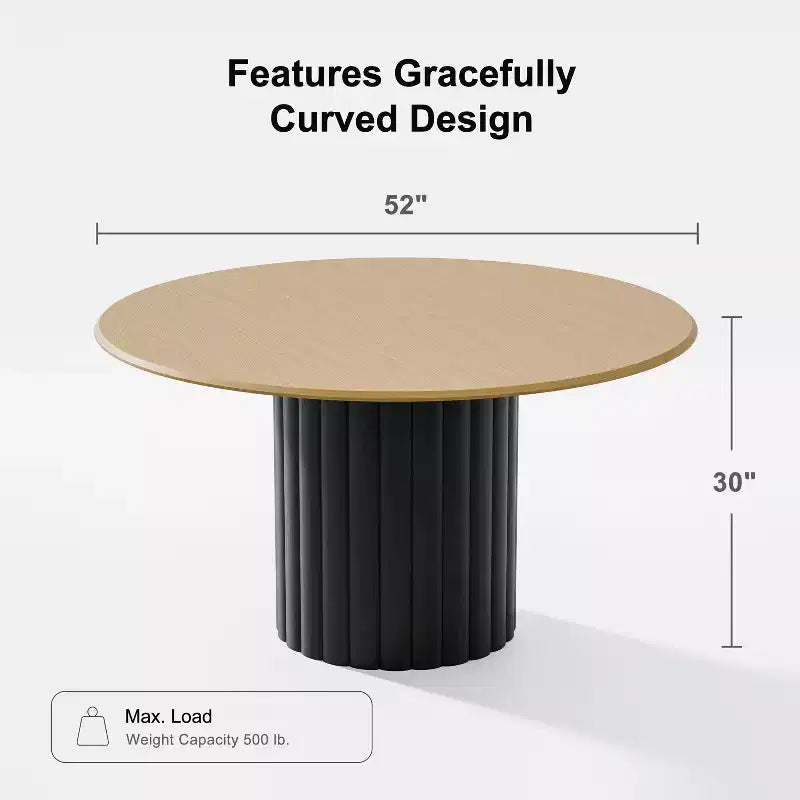 PexFix Table à manger ronde en bois de 132 cm pour 4-6 personnes avec plateau à bord incurvé et pied texturé pour salon/salle à manger/bureau, naturel