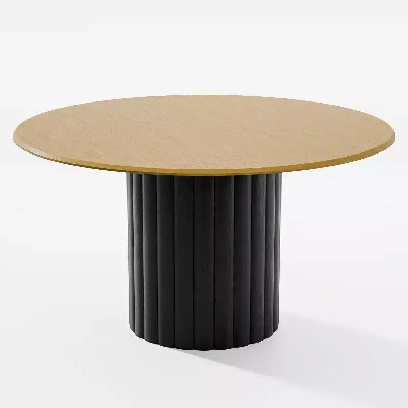 PexFix Table à manger ronde en bois de 132 cm pour 4-6 personnes avec plateau à bord incurvé et pied texturé pour salon/salle à manger/bureau, naturel