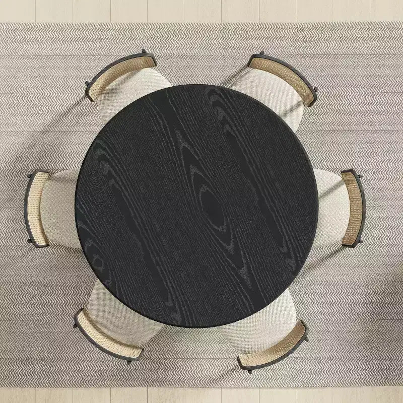 Table de salle à manger ronde PexFix 52 en bois, table de cuisine pour 4 à 6 personnes avec plateau à bord arqué et base conique cannelée pour salon/salle à manger, café, bureau, noire