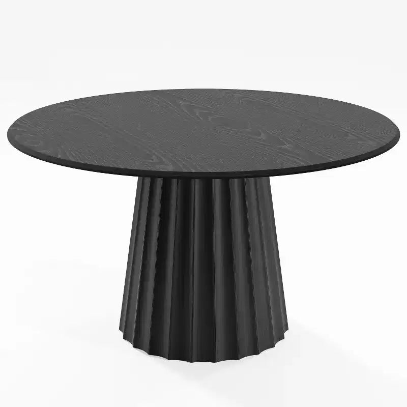 Table de salle à manger ronde PexFix 52 en bois, table de cuisine pour 4 à 6 personnes avec plateau à bord arqué et base conique cannelée pour salon/salle à manger, café, bureau, noire