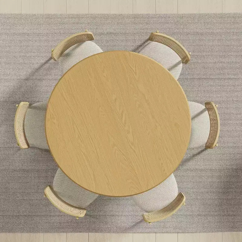 PexFix Table à manger ronde en bois de 52 po, Table de cuisine pour 4 à 6 personnes avec plateau à bord incurvé et pieds cylindriques concaves pour salon/salle à manger, café, bureau, couleur naturelle