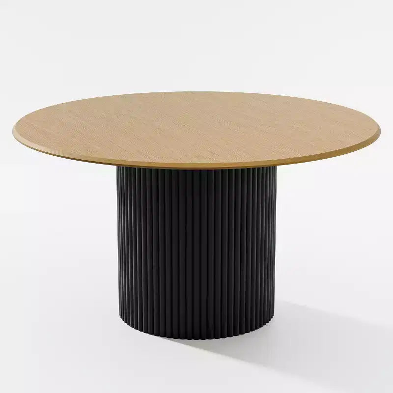 PexFix Table à manger ronde en bois de 52 po, Table de cuisine pour 4 à 6 personnes avec plateau à bord incurvé et pieds cylindriques concaves pour salon/salle à manger, café, bureau, couleur naturelle
