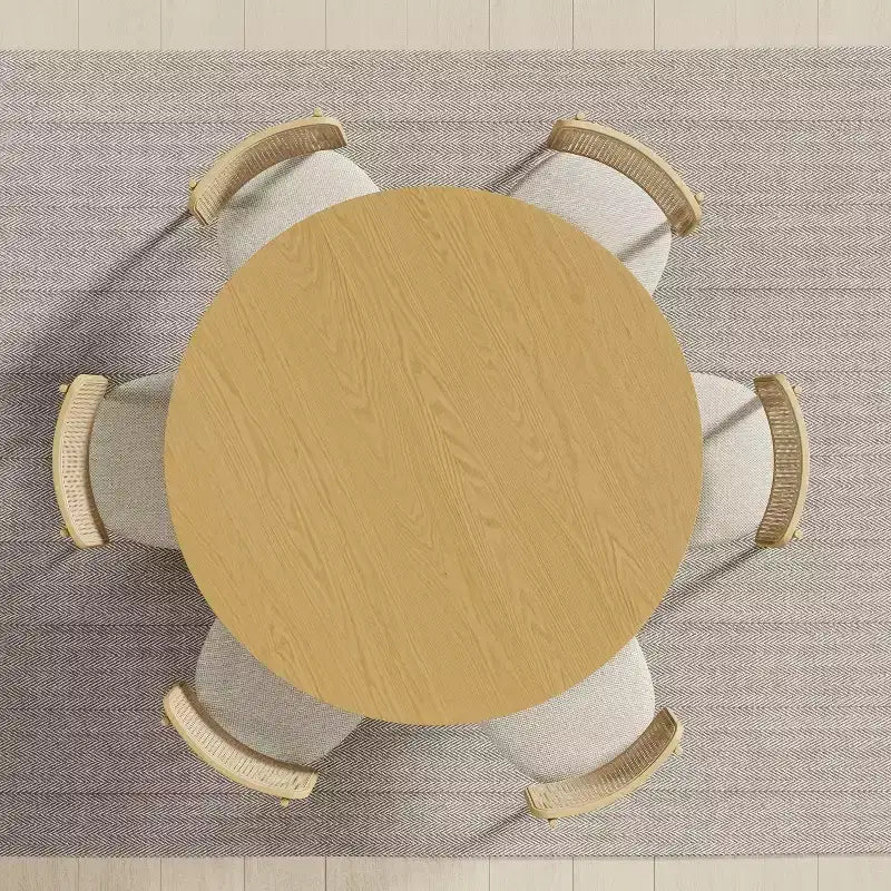 Table à manger ronde PexFix 52 en bois, table de cuisine pour 4-6 personnes avec plateau à bords incurvés et piètement cannelé effilé pour salon/salle à manger/café/bureau, couleur naturelle