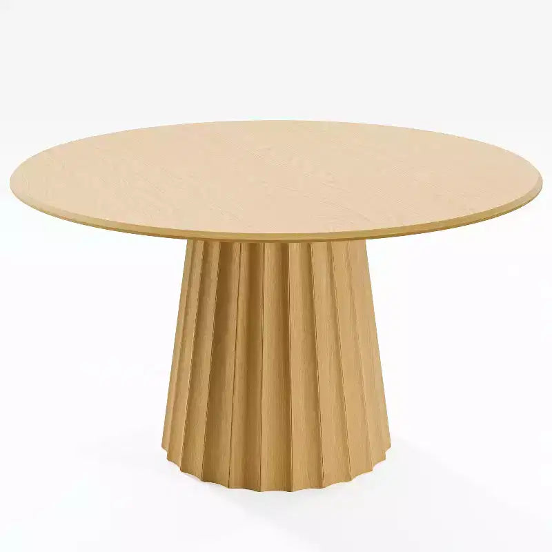 Table à manger ronde PexFix 52 en bois, table de cuisine pour 4-6 personnes avec plateau à bords incurvés et piètement cannelé effilé pour salon/salle à manger/café/bureau, couleur naturelle