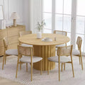 PexFix 52 Solid Wood Round Dining Table Kitchen Table for 4-6 with Tabletop and Fluted Cylindrical Base for Living/Dining Room Coffee Office Natural