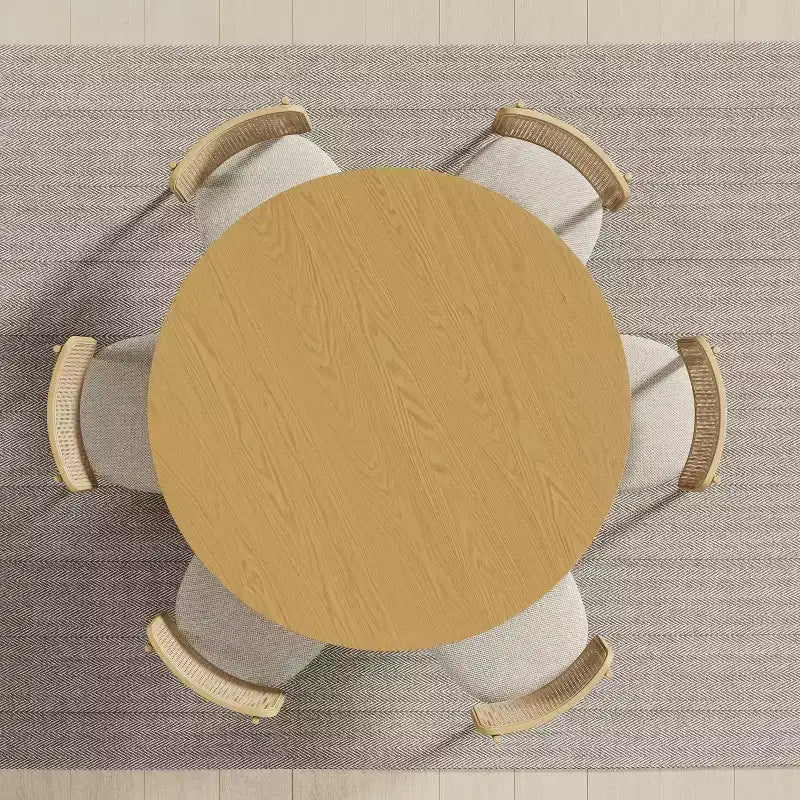 PexFix 52 Table à manger ronde en bois massif, table de cuisine pour 4 à 6 personnes avec plateau et base cylindrique cannelée pour salon/salle à manger, café, bureau, couleur naturelle