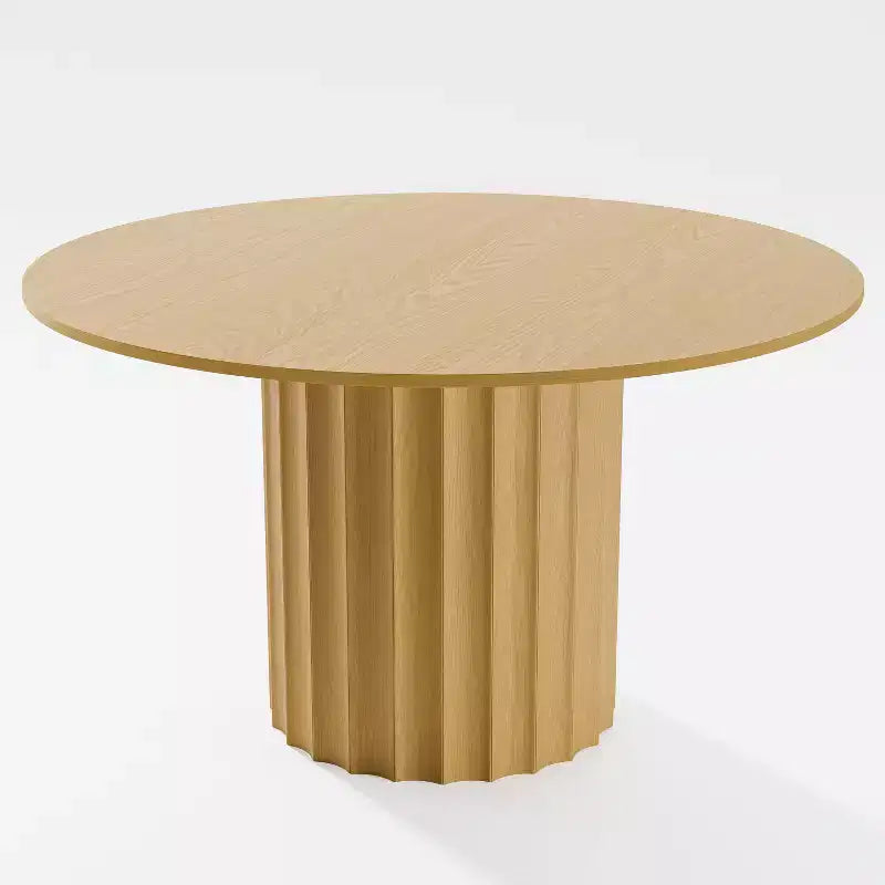 PexFix 52 Table à manger ronde en bois massif, table de cuisine pour 4 à 6 personnes avec plateau et base cylindrique cannelée pour salon/salle à manger, café, bureau, couleur naturelle