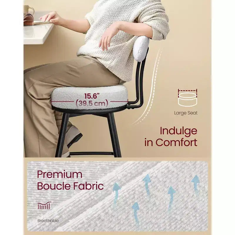 Lot de 2 tabourets de bar pivotants modernes en tissu bouclé, rotation à 360°, assise large, tabourets de bar de 76,5 cm de hauteur avec dossier, blanc nuage