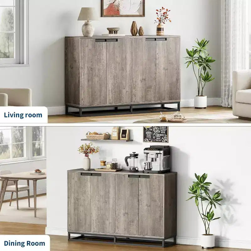 Buffet moderne de 55" – Meuble de rangement de cuisine avec 4 portes et étagères réglables pour la salle à manger