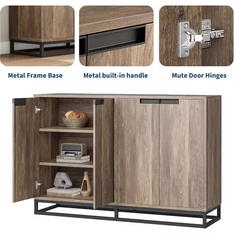 Buffet moderne de 55" – Meuble de rangement de cuisine avec 4 portes et étagères réglables pour la salle à manger