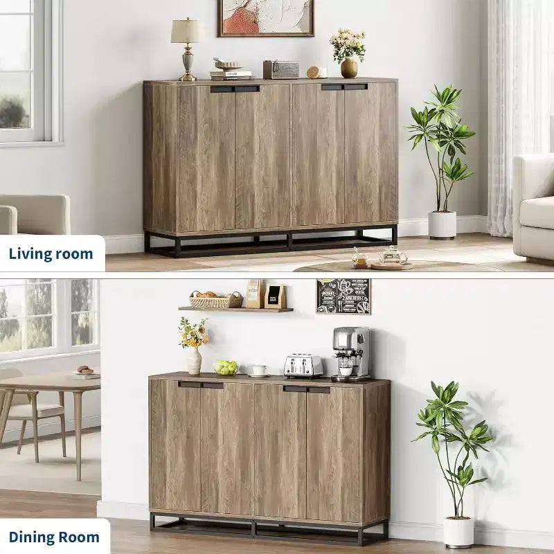 Buffet moderne de 55" – Meuble de rangement de cuisine avec 4 portes et étagères réglables pour la salle à manger