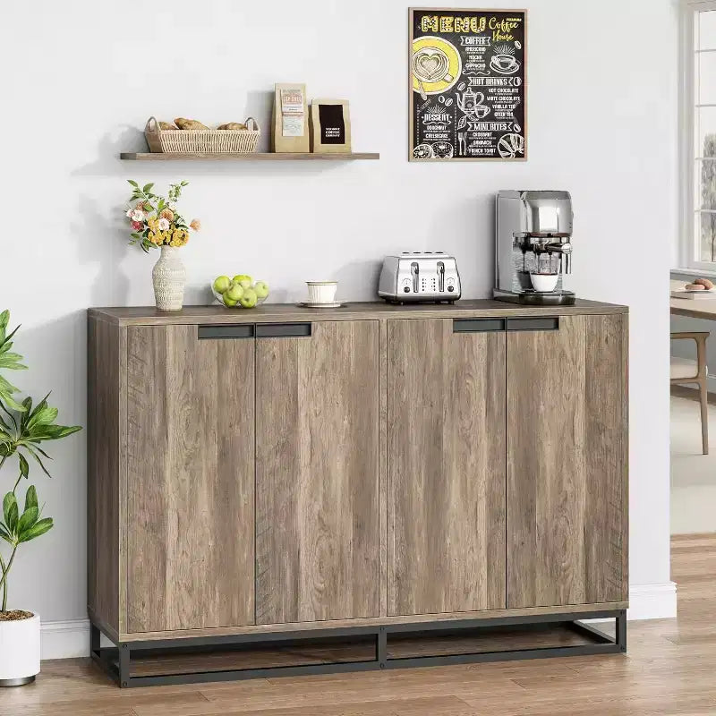 Buffet moderne de 55" – Meuble de rangement de cuisine avec 4 portes et étagères réglables pour la salle à manger