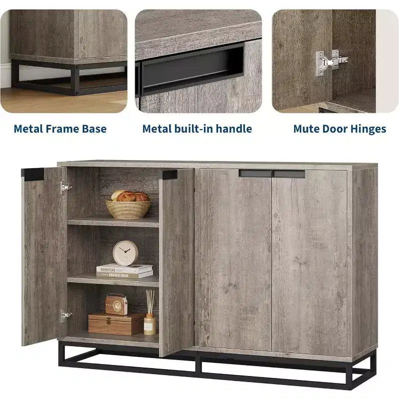 Buffet moderne de 55" – Meuble de rangement de cuisine avec 4 portes et étagères réglables pour la salle à manger