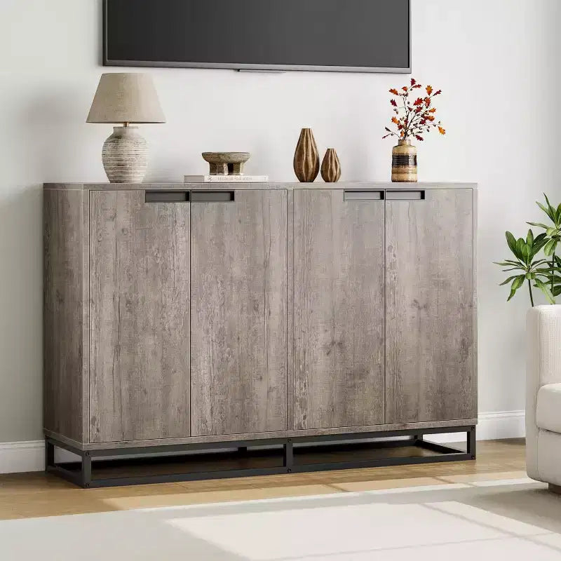 Buffet moderne de 55" – Meuble de rangement de cuisine avec 4 portes et étagères réglables pour la salle à manger
