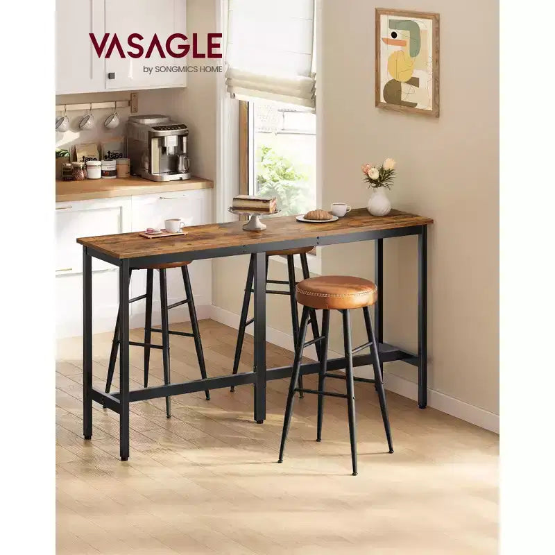 Table de Bar Industrielle Étroite pour Petits Espaces, Table de Salle à Manger de Cuisine de 40x160 cm avec Cadre Métallique Robuste, Marron Rustique et Noir