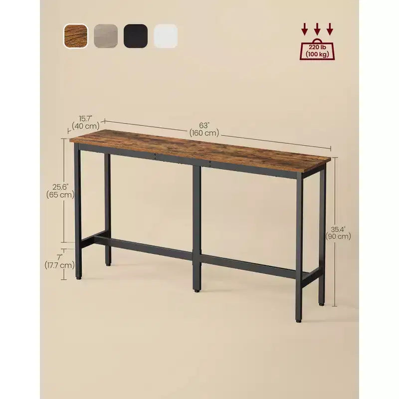 Table de Bar Industrielle Étroite pour Petits Espaces, Table de Salle à Manger de Cuisine de 40x160 cm avec Cadre Métallique Robuste, Marron Rustique et Noir