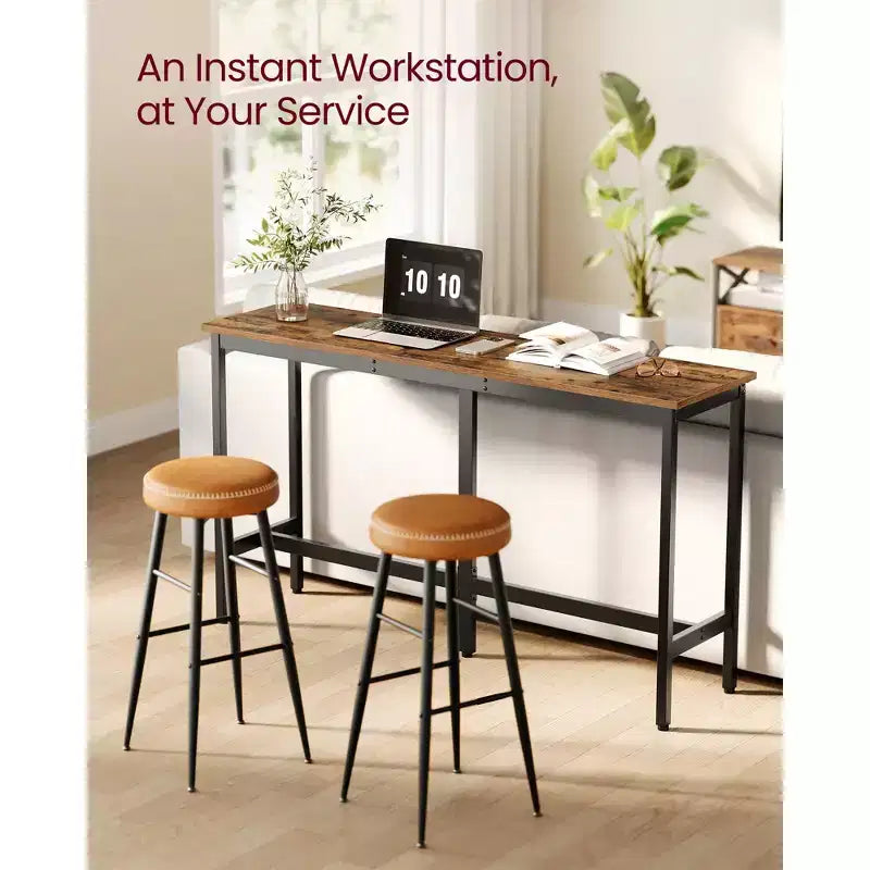 Table de Bar Industrielle Étroite pour Petits Espaces, Table de Salle à Manger de Cuisine de 40x160 cm avec Cadre Métallique Robuste, Marron Rustique et Noir