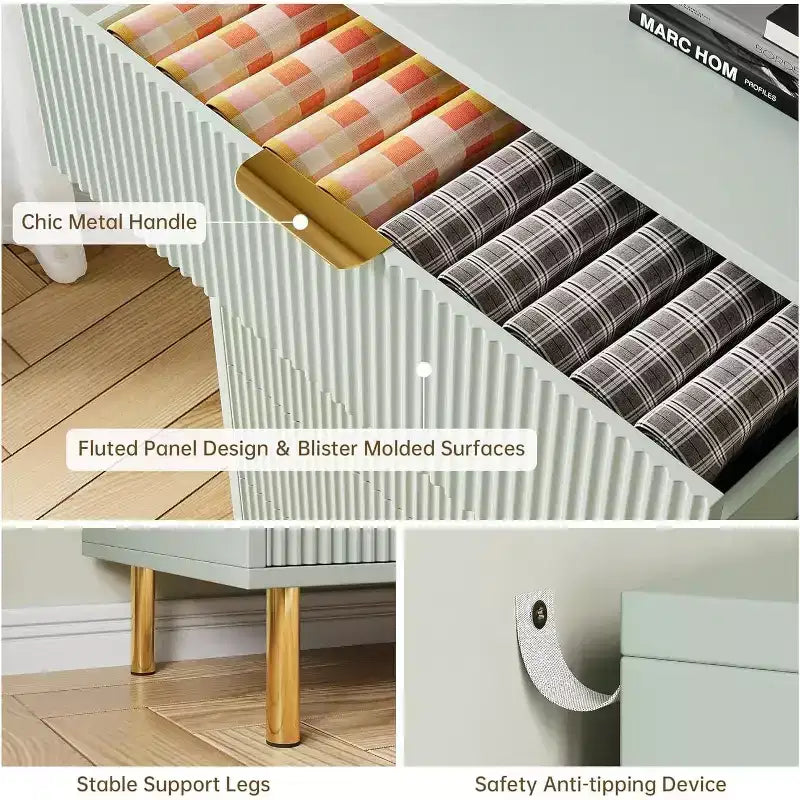 Commode moderne à 3 tiroirs COZONY pour chambre à coucher, verte avec poignées dorées, organisateur de rangement pour salon, couloir, entrée