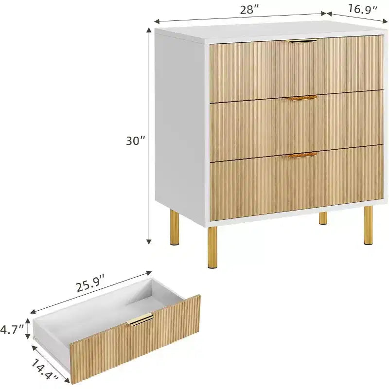 Commode moderne à 3 tiroirs COZONY pour chambre à coucher, verte avec poignées dorées, organisateur de rangement pour salon, couloir, entrée