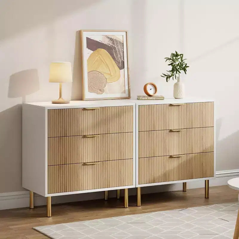 Commode moderne à 3 tiroirs COZONY pour chambre à coucher, verte avec poignées dorées, organisateur de rangement pour salon, couloir, entrée