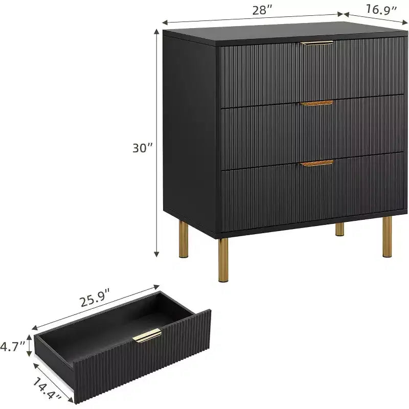 Commode moderne à 3 tiroirs COZONY pour chambre à coucher, verte avec poignées dorées, organisateur de rangement pour salon, couloir, entrée