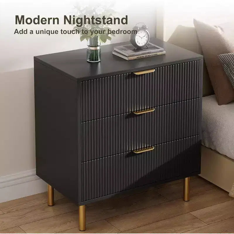Commode moderne à 3 tiroirs COZONY pour chambre à coucher, verte avec poignées dorées, organisateur de rangement pour salon, couloir, entrée