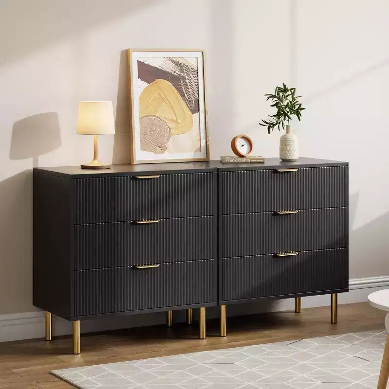 Commode moderne à 3 tiroirs COZONY pour chambre à coucher, verte avec poignées dorées, organisateur de rangement pour salon, couloir, entrée