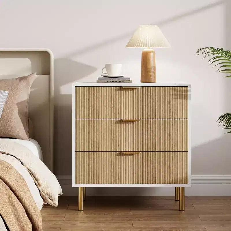 Commode moderne à 3 tiroirs COZONY pour chambre à coucher, verte avec poignées dorées, organisateur de rangement pour salon, couloir, entrée