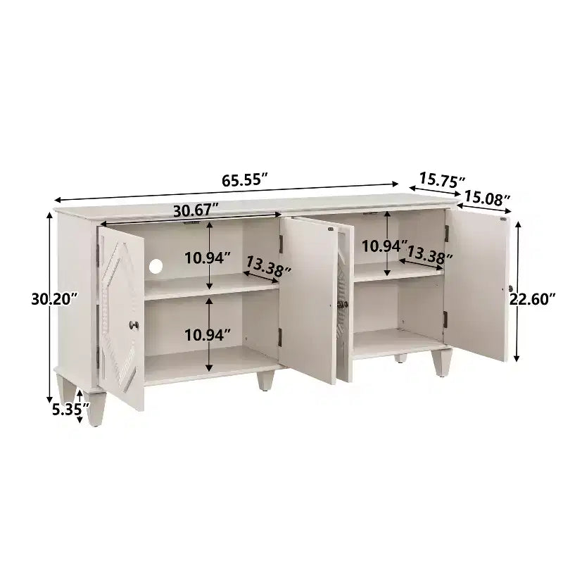 Buffet de salle à manger moderne du milieu du siècle de 65,2 pouces avec rangement, meuble de bar à café et à vin avec accent géométrique pour salon ou cuisine