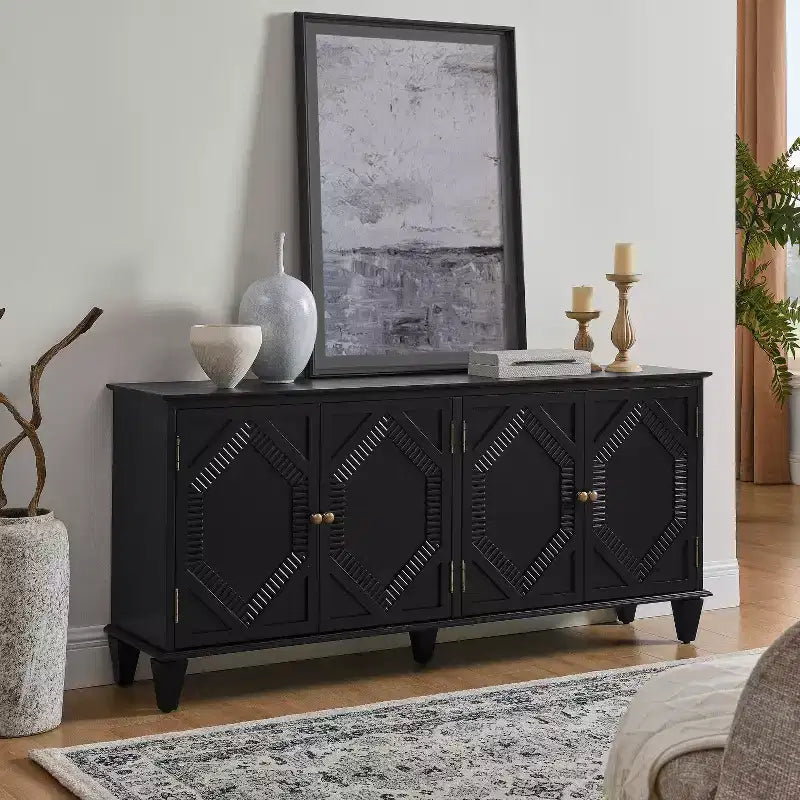 Buffet de salle à manger moderne du milieu du siècle de 65,2 pouces avec rangement, meuble de bar à café et à vin avec accent géométrique pour salon ou cuisine