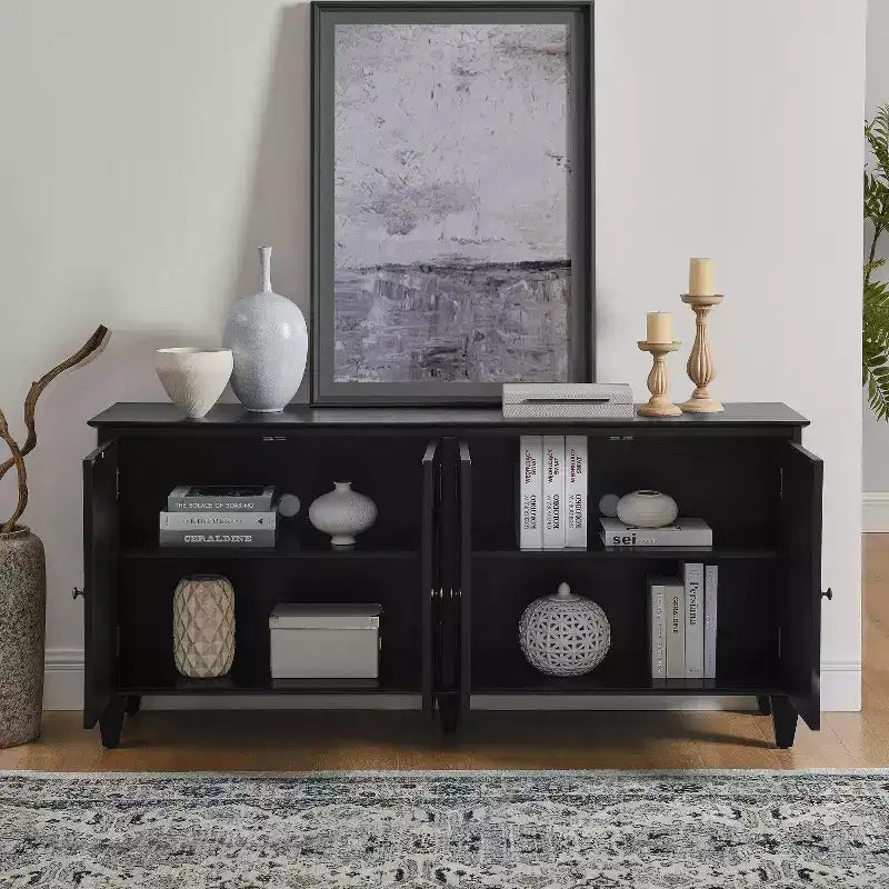 Buffet de salle à manger moderne du milieu du siècle de 65,2 pouces avec rangement, meuble de bar à café et à vin avec accent géométrique pour salon ou cuisine