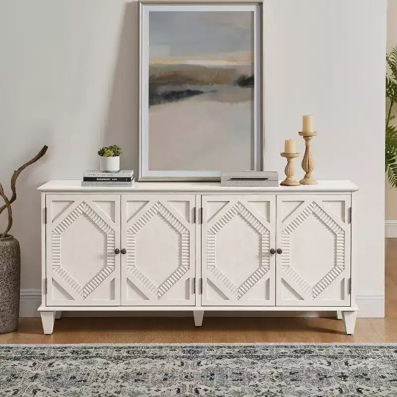Buffet de salle à manger moderne du milieu du siècle de 65,2 pouces avec rangement, meuble de bar à café et à vin avec accent géométrique pour salon ou cuisine