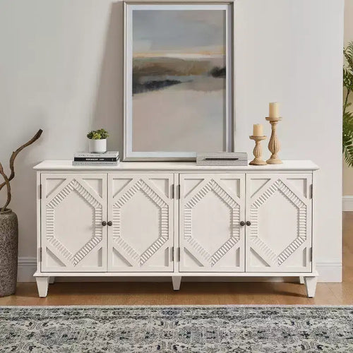 Buffet de salle à manger moderne du milieu du siècle de 65,2 pouces avec rangement, meuble de bar à café et à vin avec accent géométrique pour salon ou cuisine